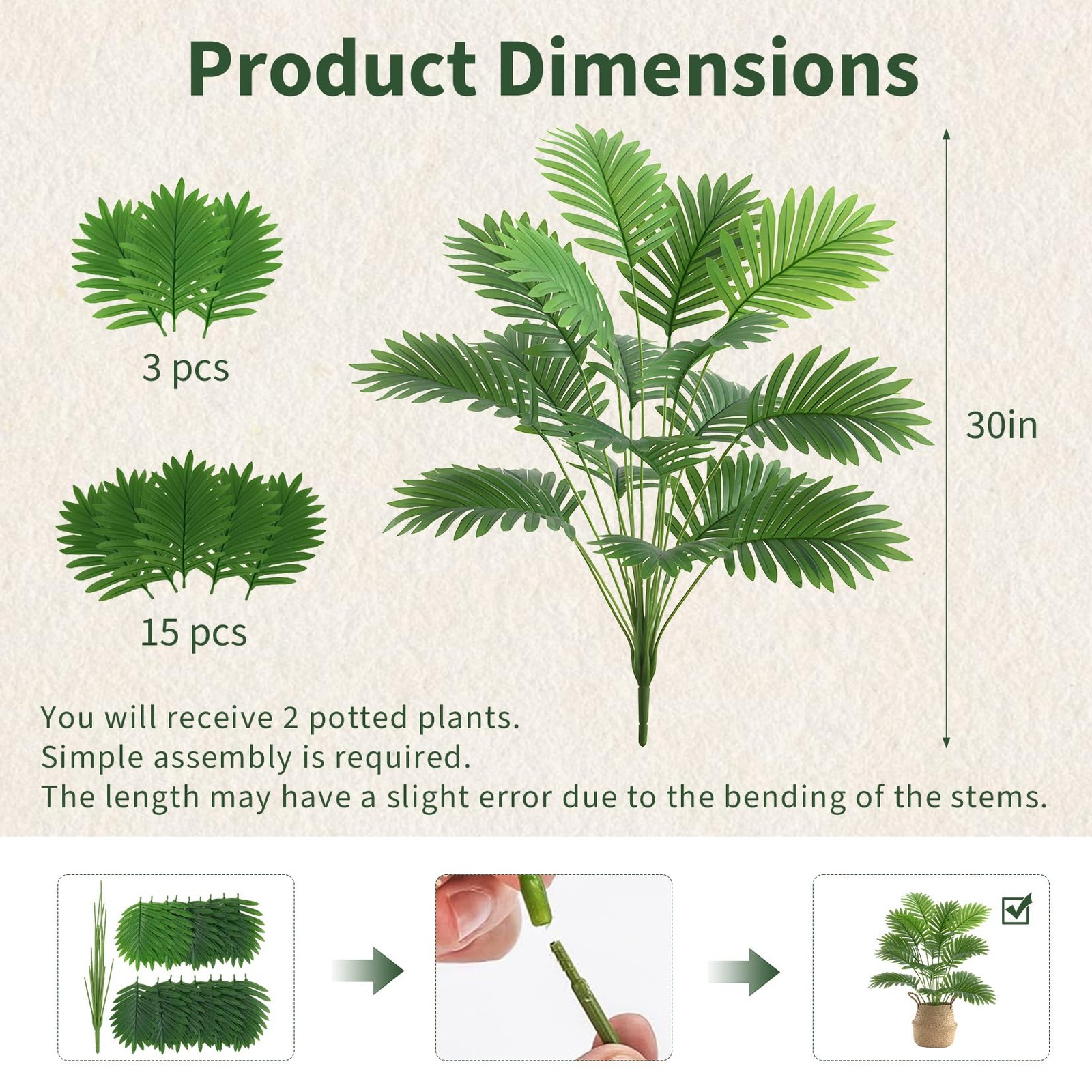 2 Pack Artificial Palm Tree Plants in Black Pot & Woven Basket, 32″ Fake Maje…