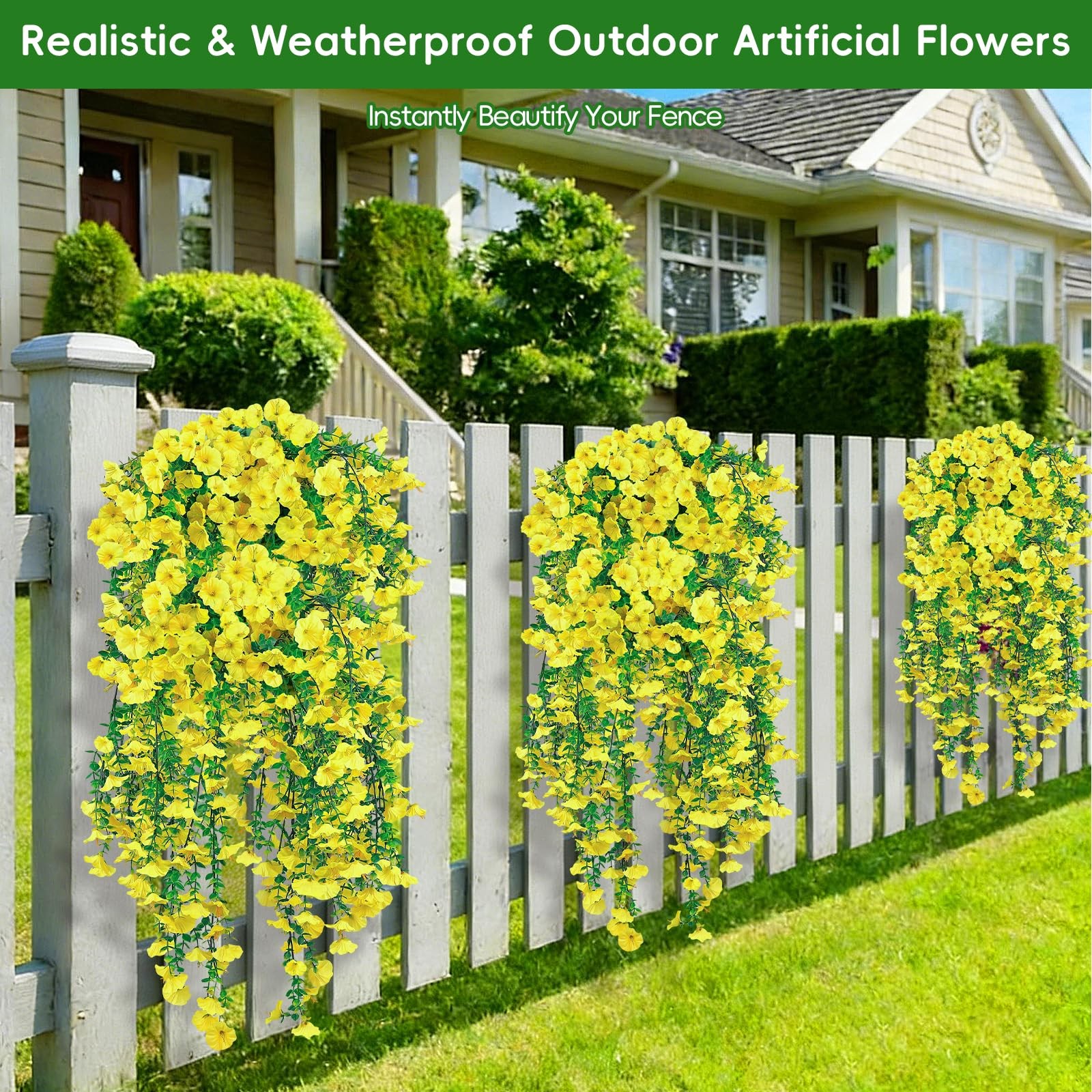 Artificial Flowers for Outdoors, 6-Pack 420 Blooms UV Resistant Hanging Morni…