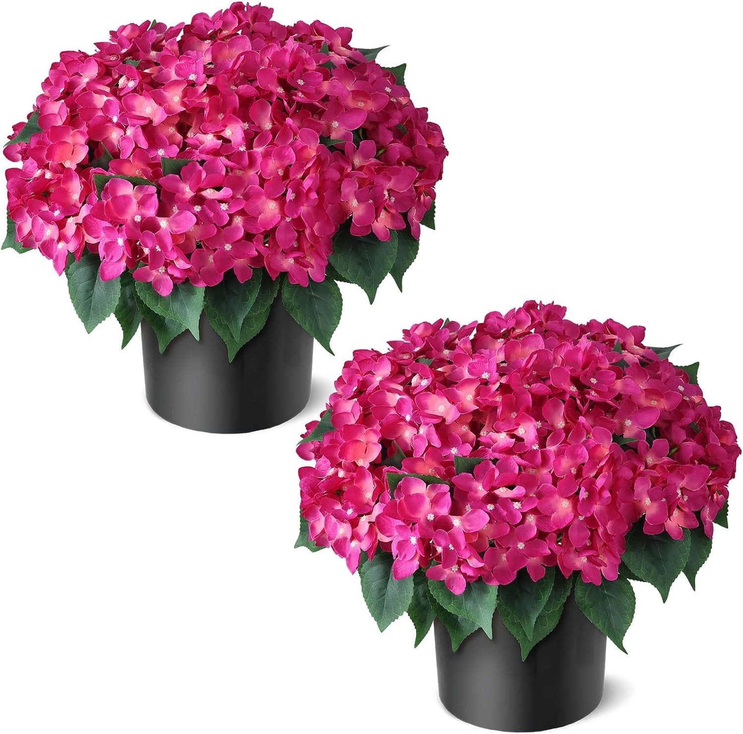 2 Sets Artificial Hydrangea Flower Topiary Trees for Porch(Rose Red) | with Pots
