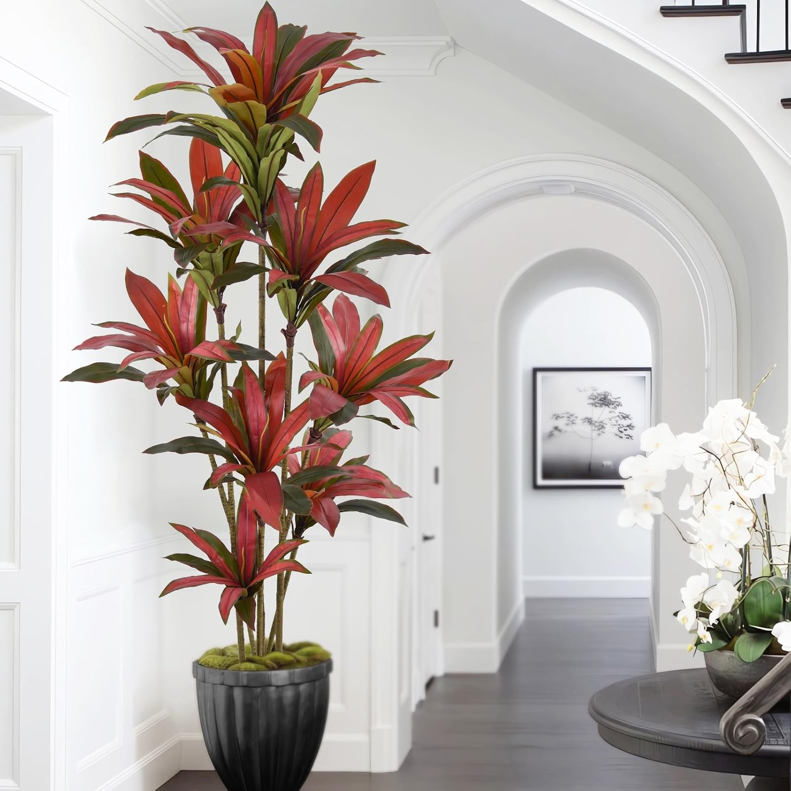 Artificial Dracaena Tree 7ft Tall Large Faux Silk Red Leaves