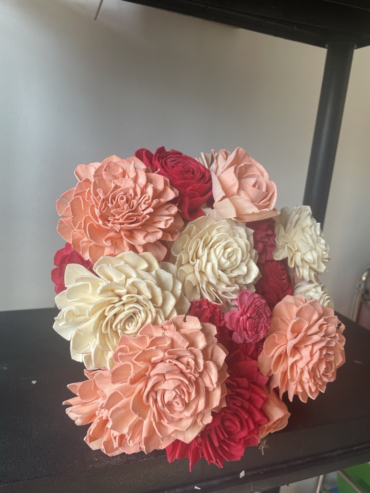 Handmade wooden Flower Bouquet – Pink Red Ivory