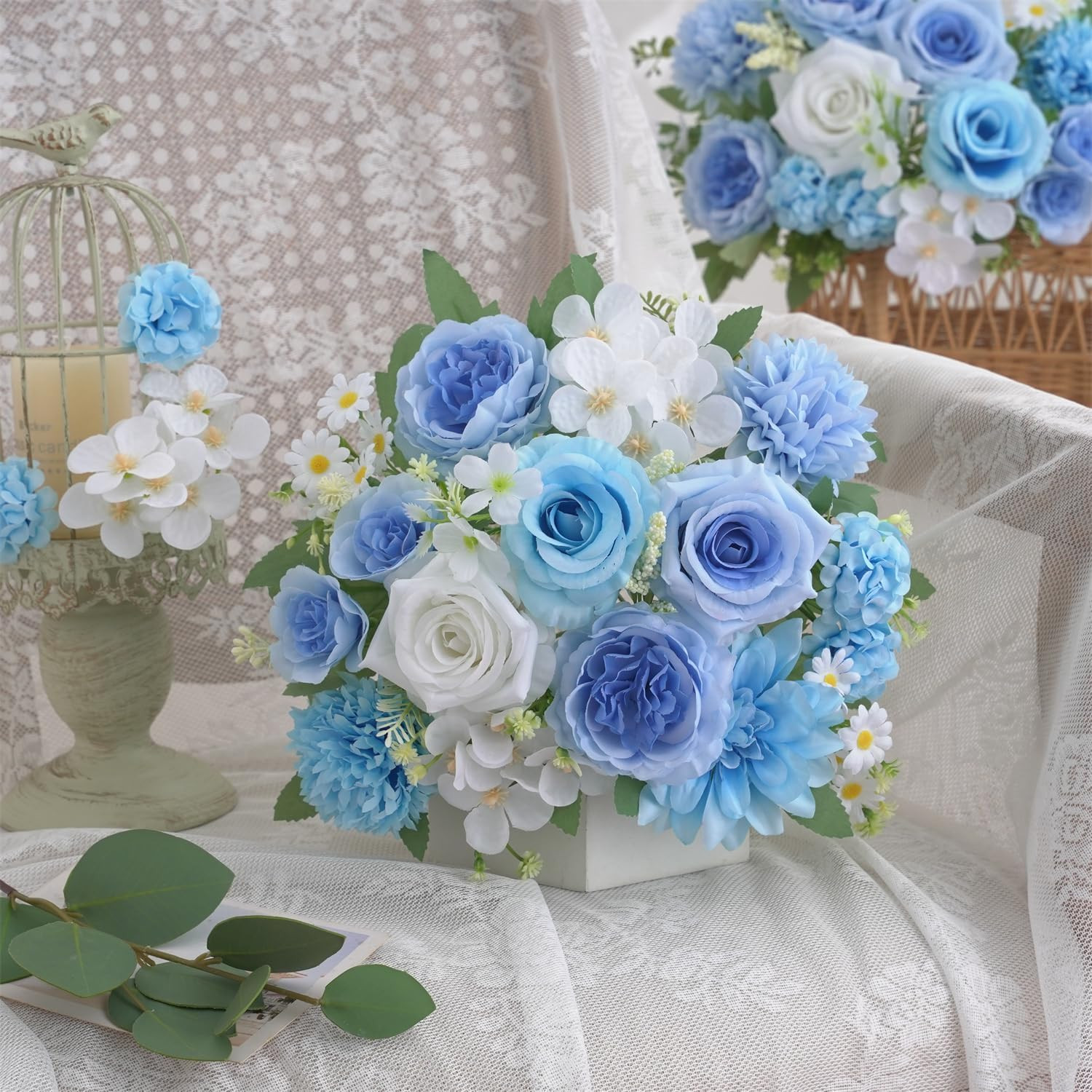 4 Pcs Mixed Artificial Flowers Set, Small Artificial Peony Bouquet Fake Rose …
