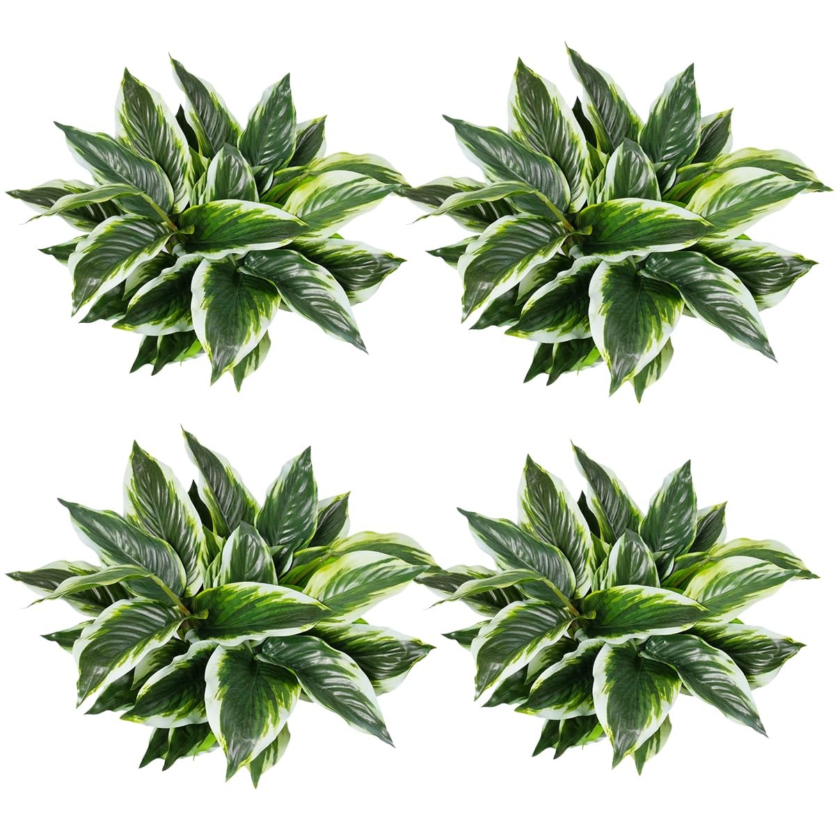 12PCS Artificial Tropical Green Plants – 15.75″ Fake Hostas Outdoor Artificia…