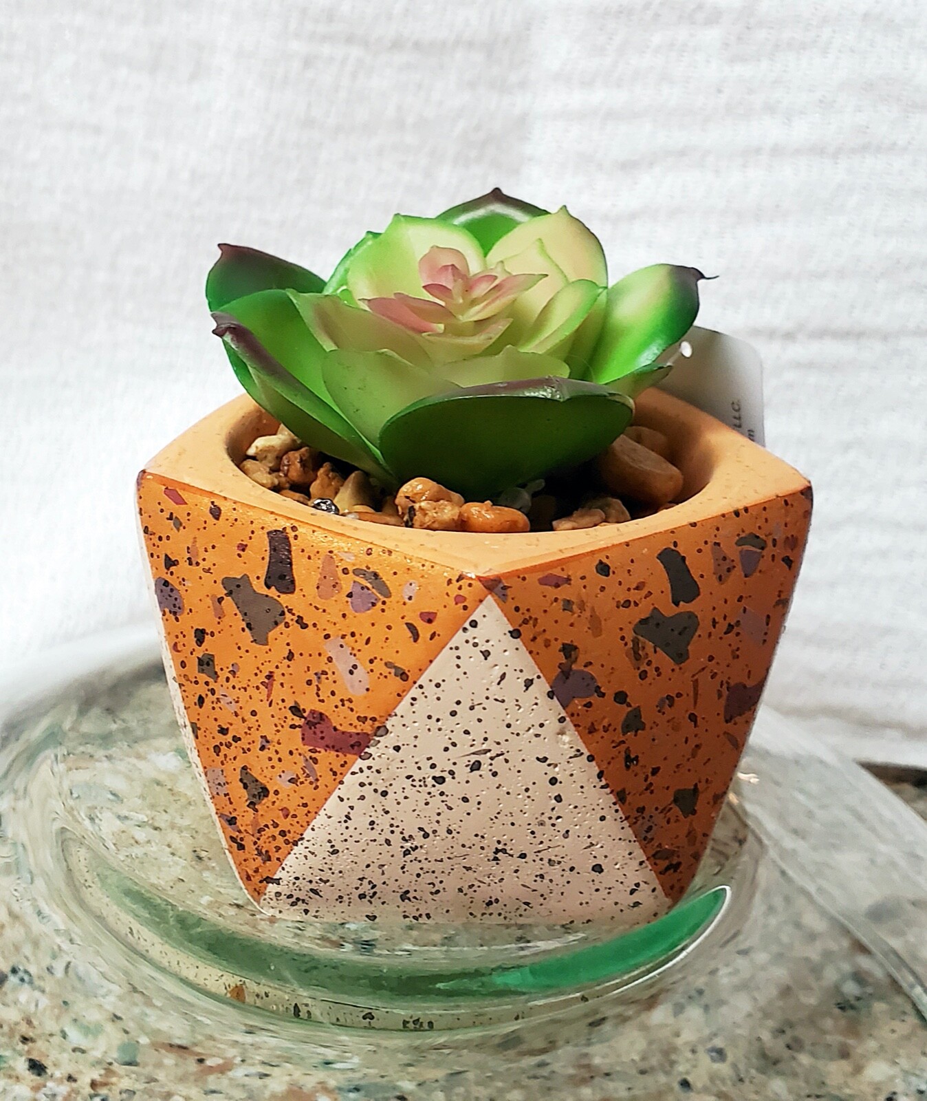 PRETTY FAUX SUCCULENT FLORAL HANDMADE No Watering! n’ COPPER GEOMETRIC CONTAINER