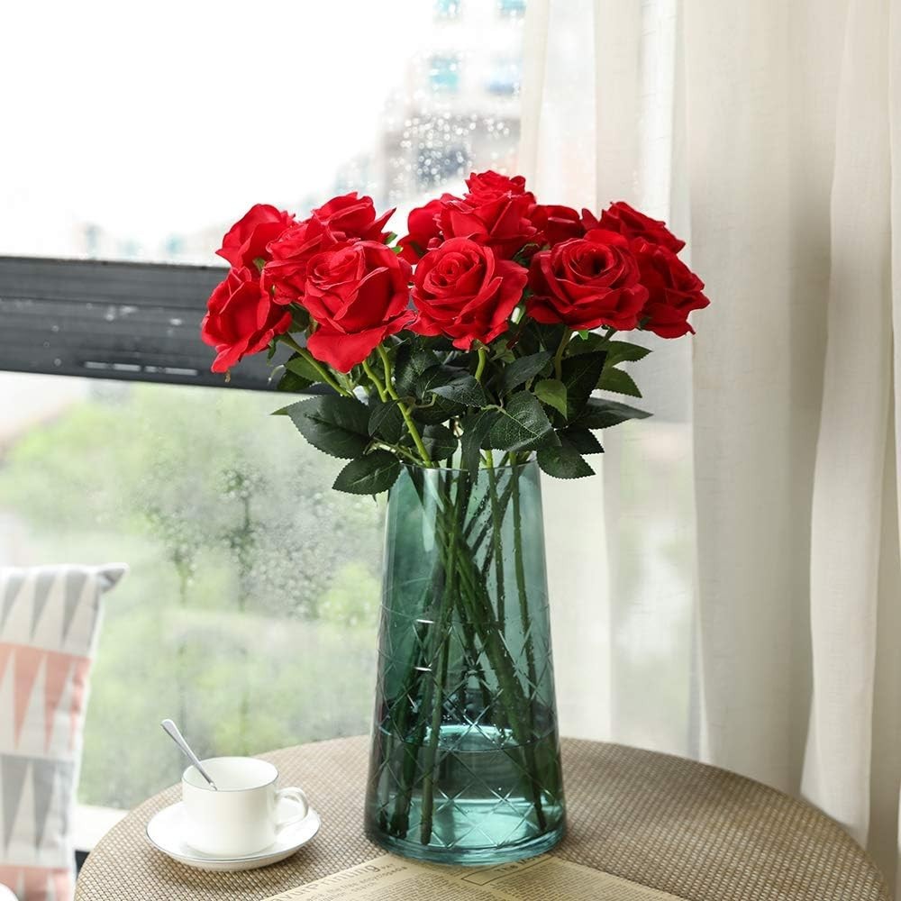 10-Piece Artificial Red Roses – Luxurious Silk Flowers for Weddings & Gifts