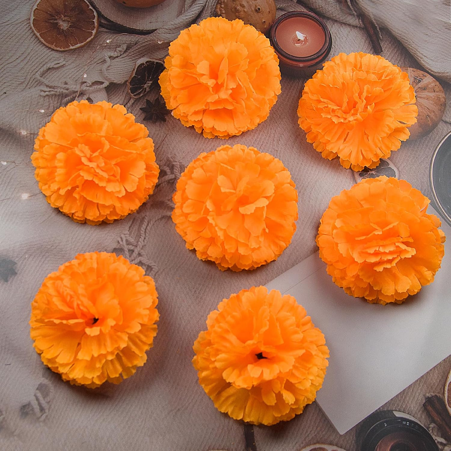 30 Pcs Royal Blue Marigold Flower Heads,3.5 inch Silk Marigolds Stemless Arti…
