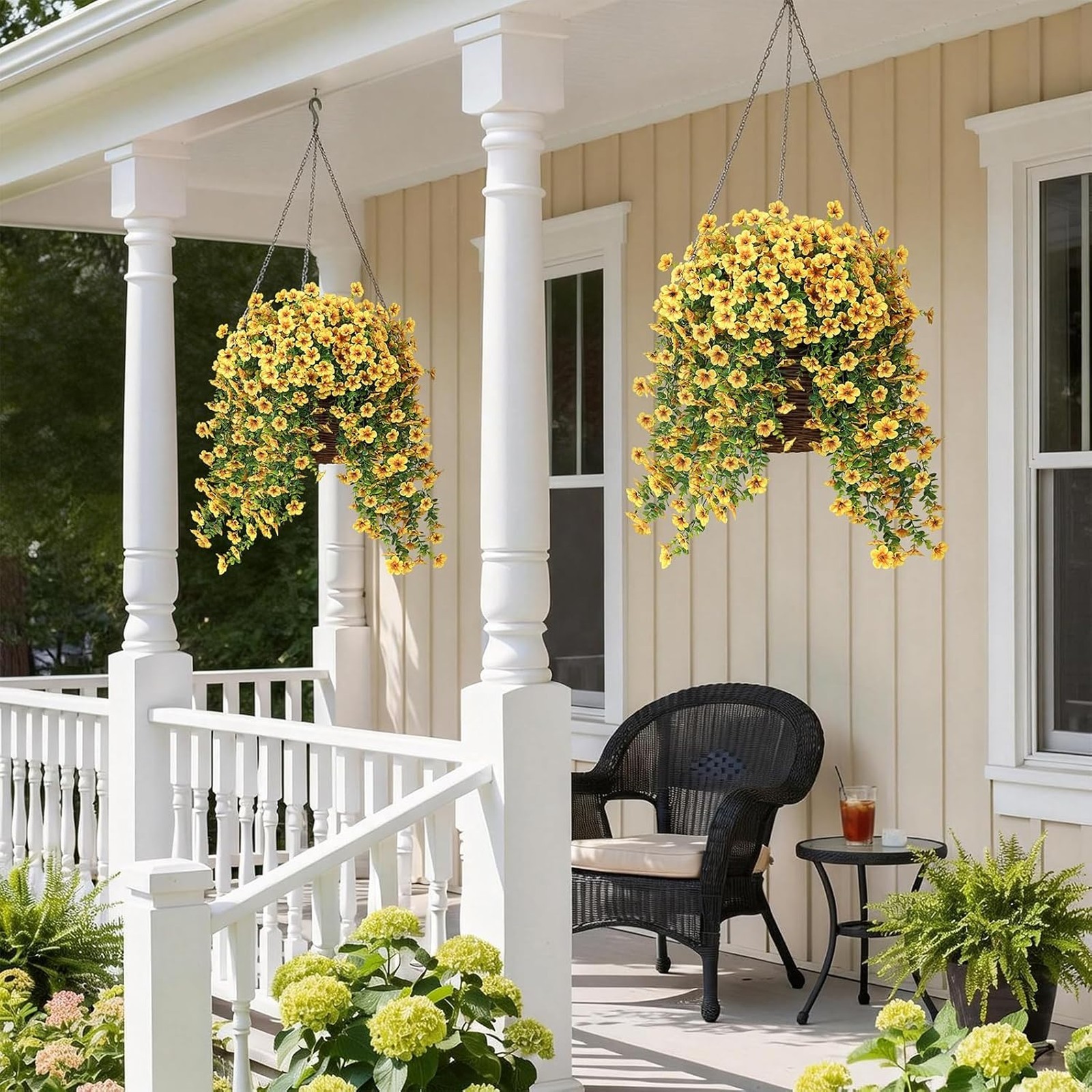 Artificial Hanging Morning Glory Flowers Set of 4 Silk Fake Outdoor Garden Decor