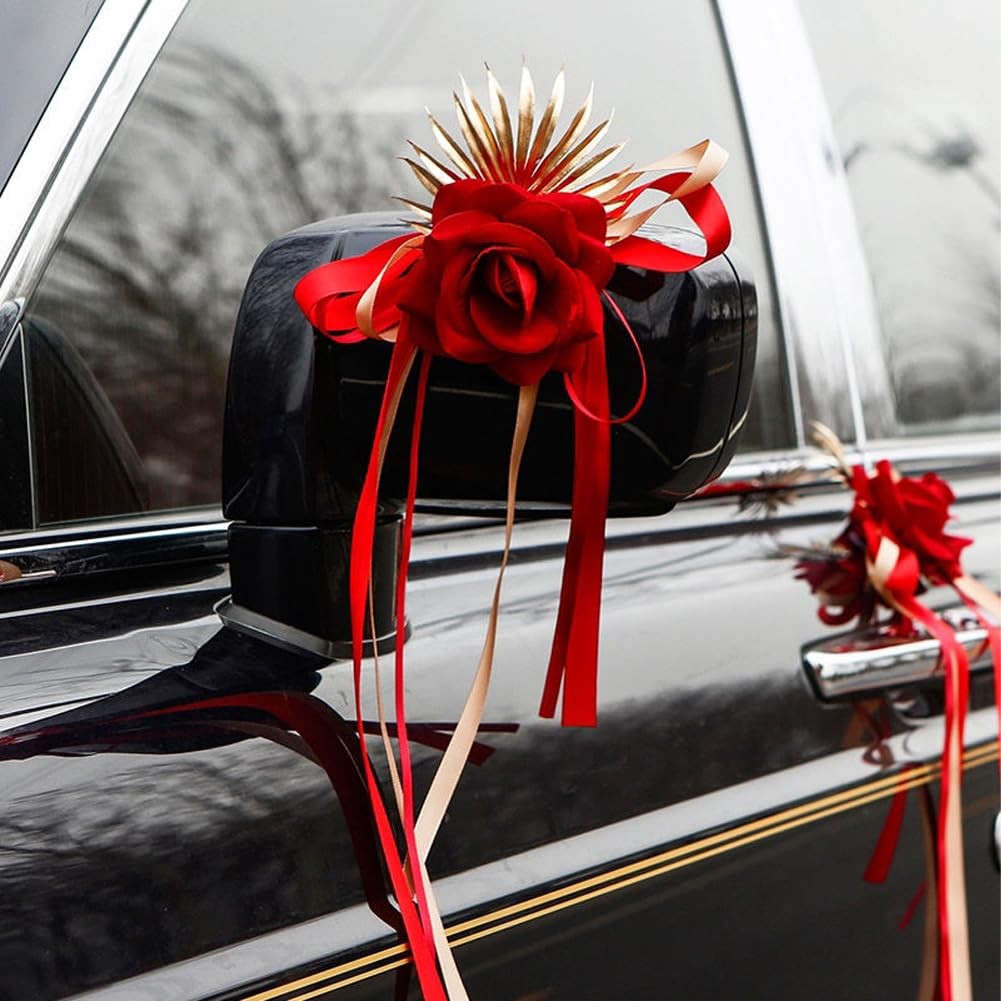 13 PCS Wedding Party Car Decorations Set Artificial Rose Flower Suction Cups