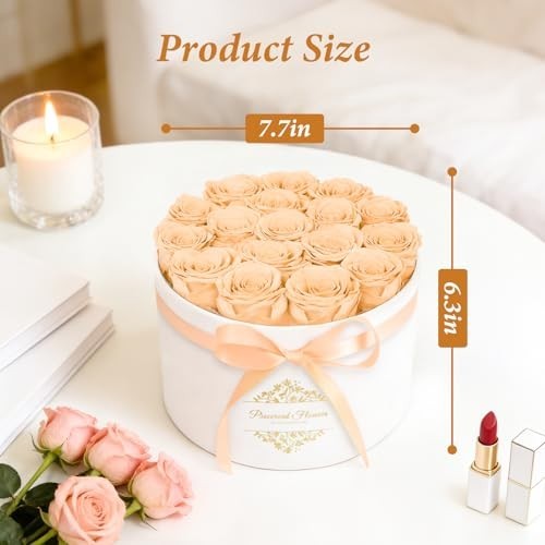17 Preserved Forever Flowers in Luxury Suede Box – Romantic Gifts for Her, Anniv