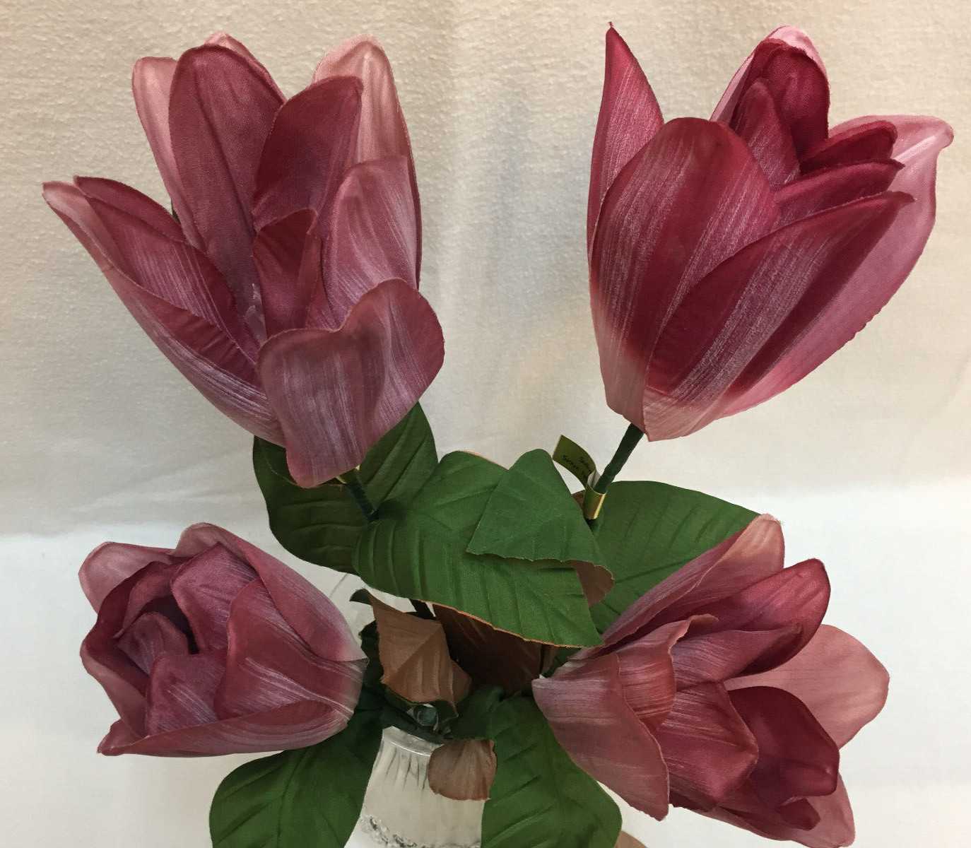 Magnolia Flowers Faux Artificial Light Burgandy 14.5″ to 29″ long Leaves Lot 4