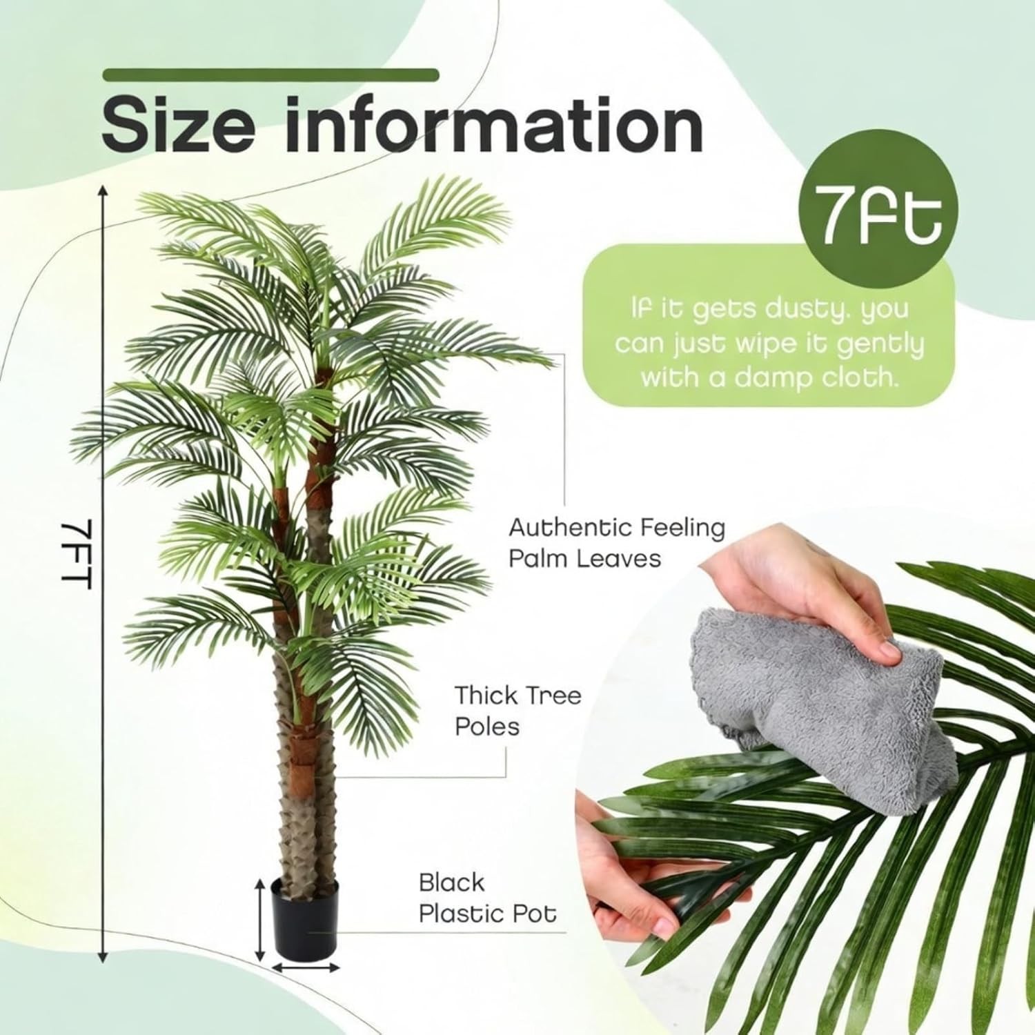 7 ft Artificial Palm Tree Outdoor Faux Tropical Triple Branches Yard Decor