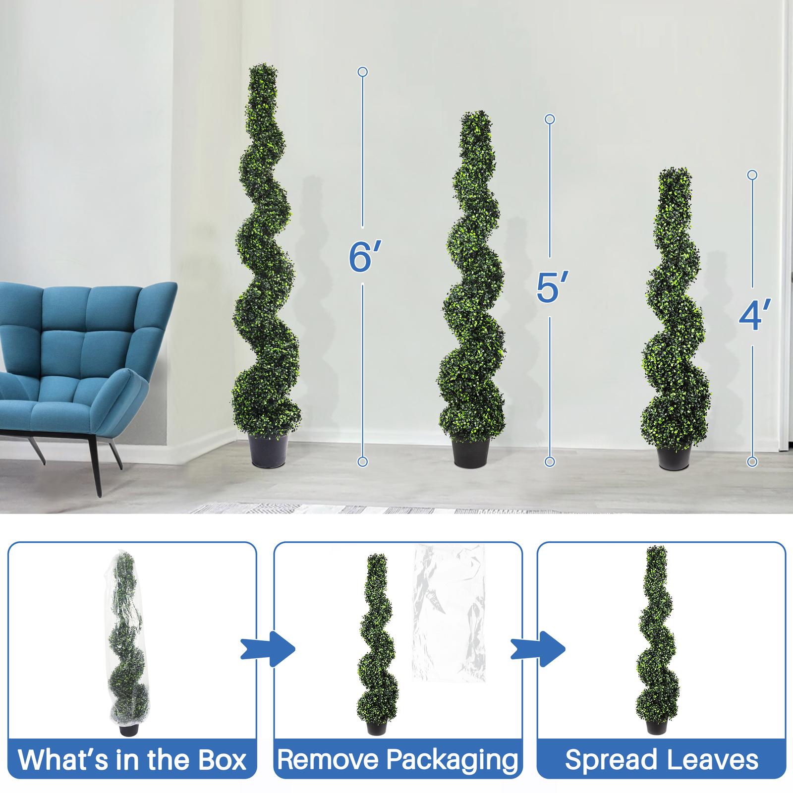 Artificial Boxwood Spiral Topiary Trees Plant with Plastic Pot for Home Decor