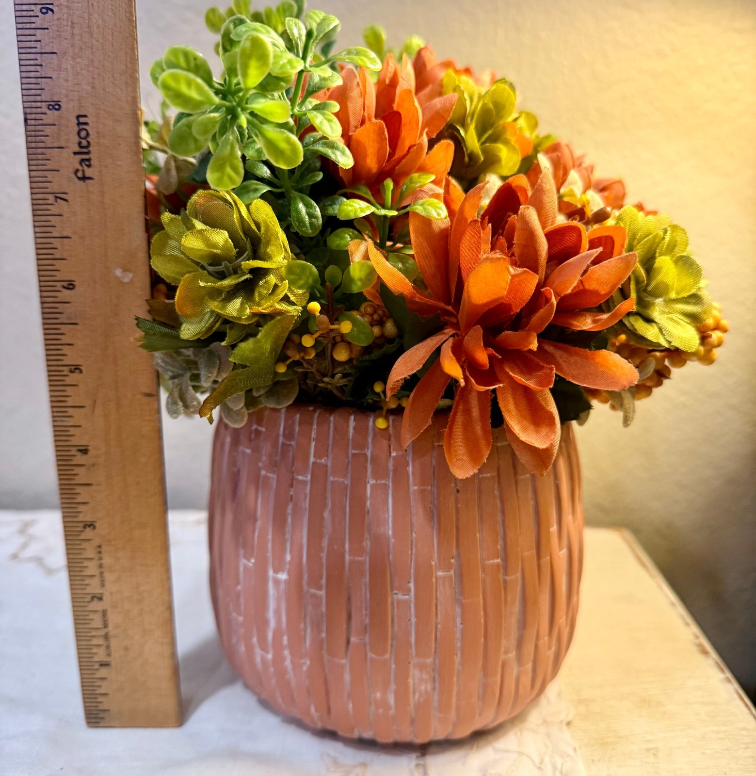 Upcycled Terracotta Pot Hand Painted with Fall Autumn Faux Florals Centerpiece