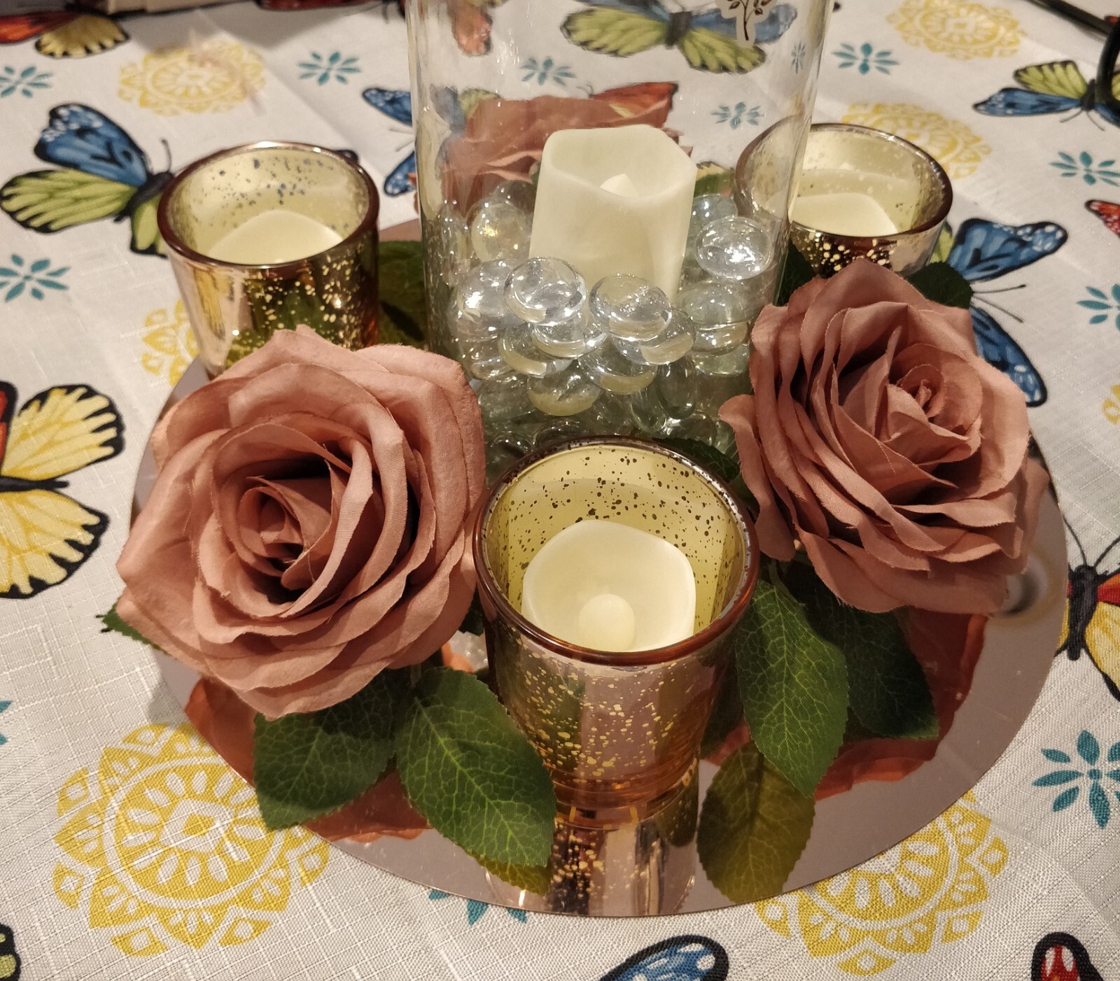 NEVISI Dusty Rose Artificial Silk Flowers Roses 5 Hand Made Centerpiece Rings