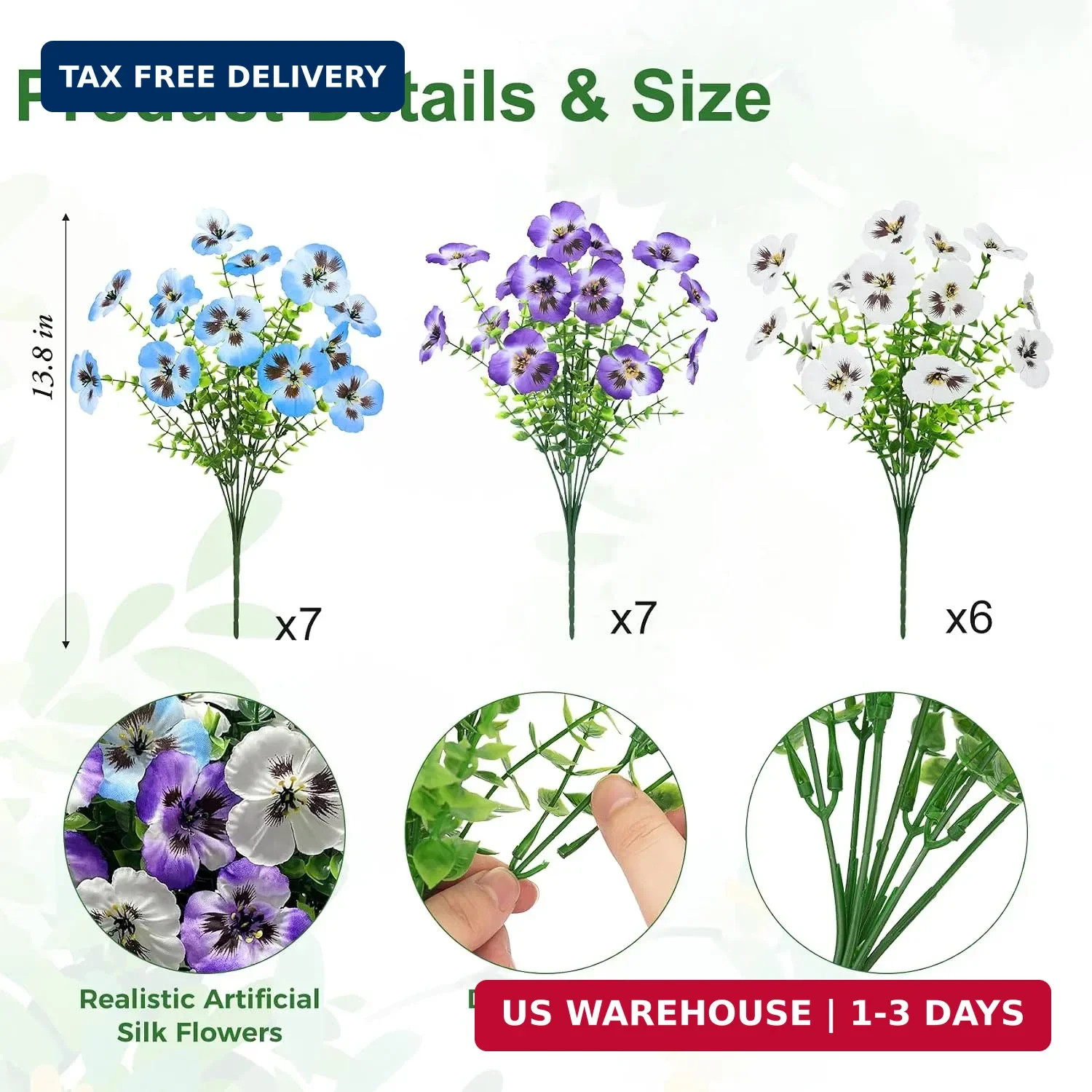 Ouddy Decor 20 Bundles Artificial Pansy Flowers for Outdoors, Fake Silk Flowers