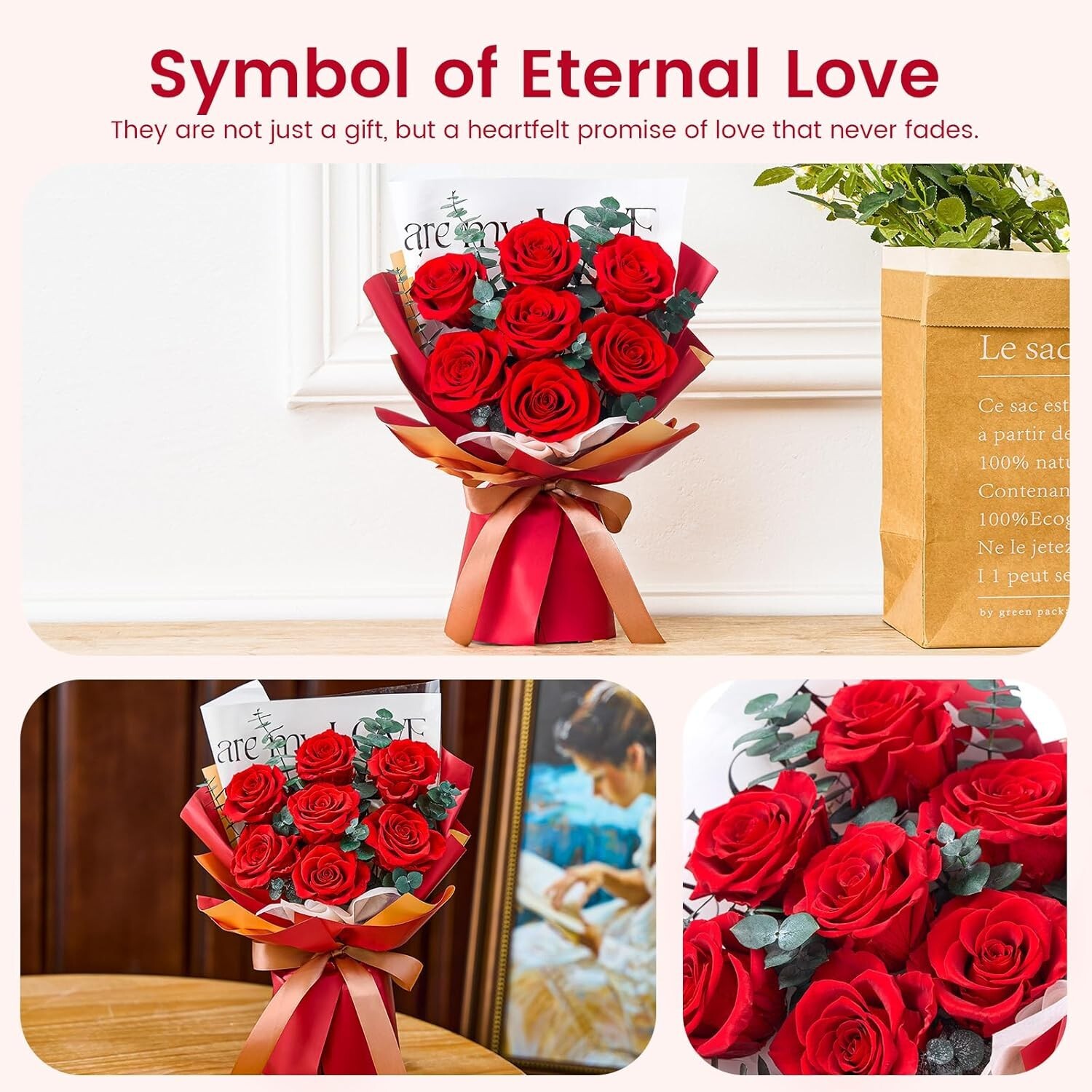 Mosstory Roses Bouquet 7-Piece Forever Flowers Bouquet Flowers Fresh Bouquet Gif