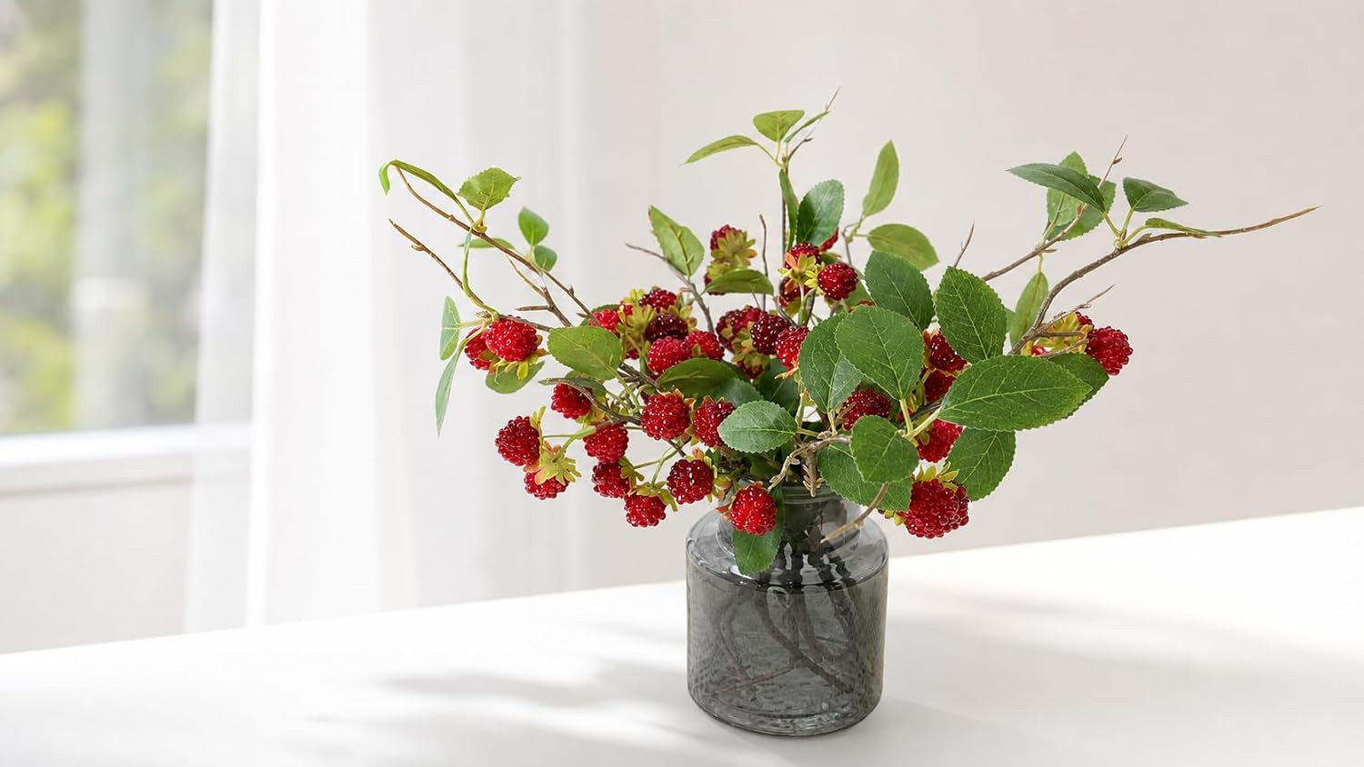7Pcs Artificial Raspberry Plant Stems 15.7” Simulated Berry Bouquet for Home…