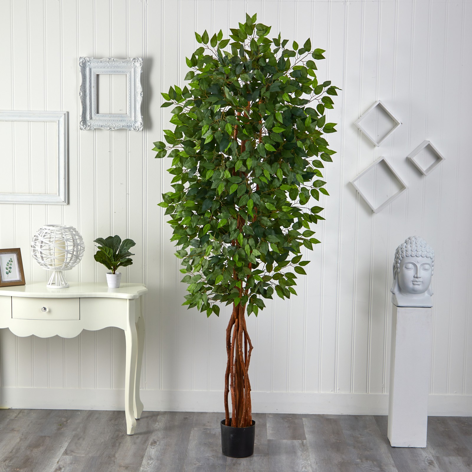 Nearly Natural 90″ Super Deluxe Ficus Tree with 1386 Leaves in Green/Black