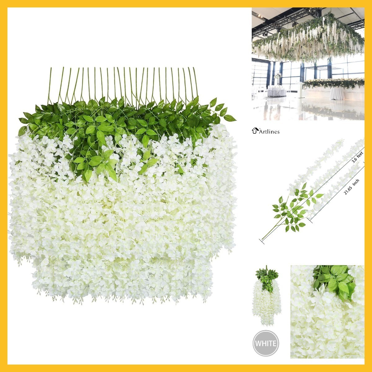 U’Artlines 24 Pack (Total 86.4 Feet) Artificial Fake Wisteria Vine Rattan Hangin