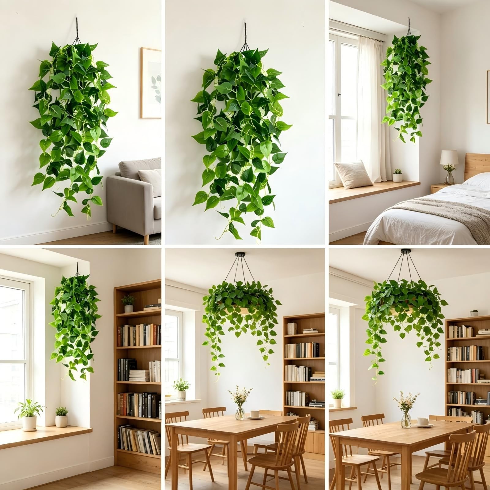 2 Pack Artificial Hanging Pothos Plants, 41.3in Fake Ivy Vines with Realistic…