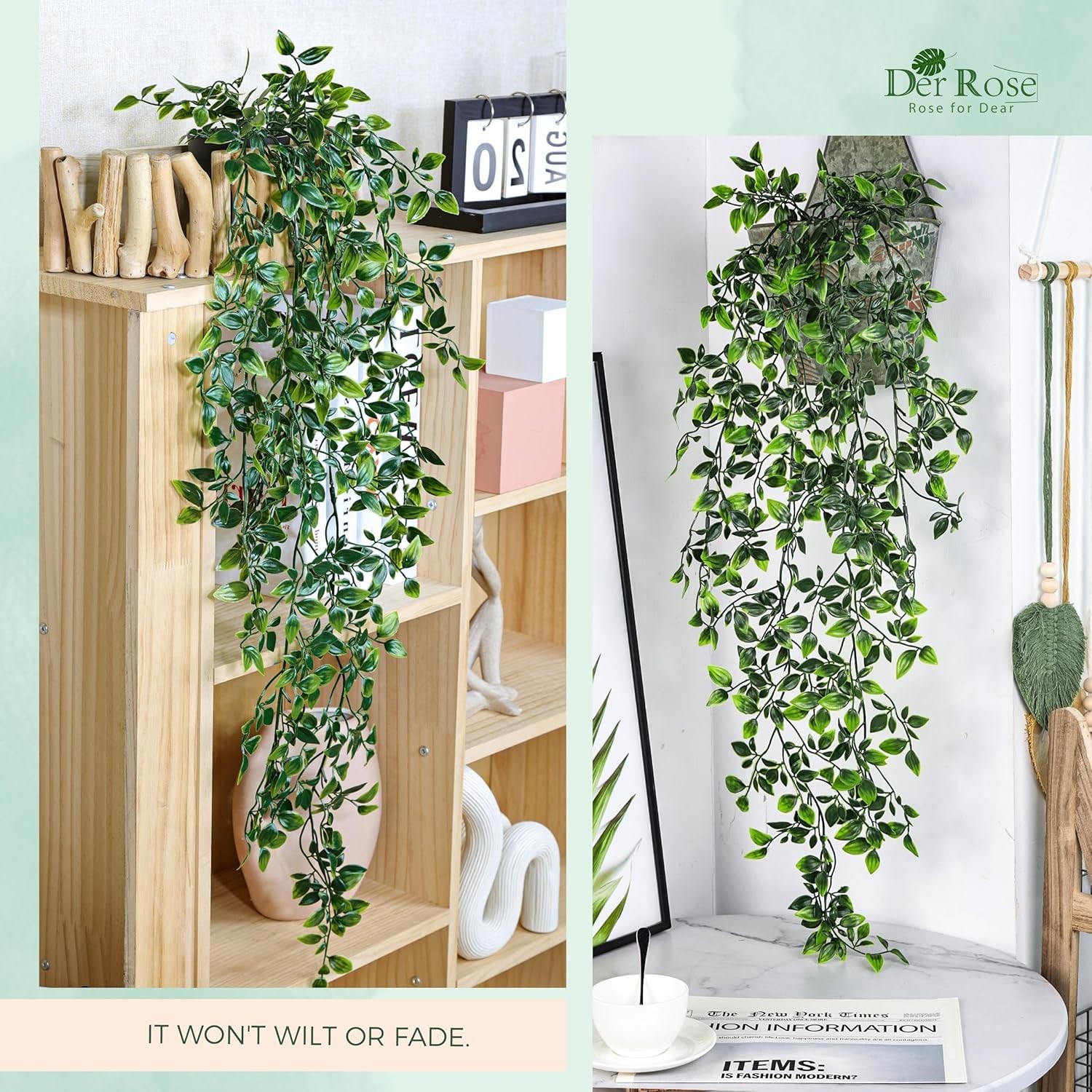 34” Fake Hanging Plants Artificial Potted Mandala Vine Plants Indoor and Out…