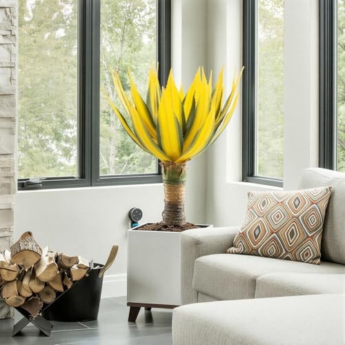 Artificial Green Edged Gold Leaf Spiny Agave Plant with 23 31.49in Yellow