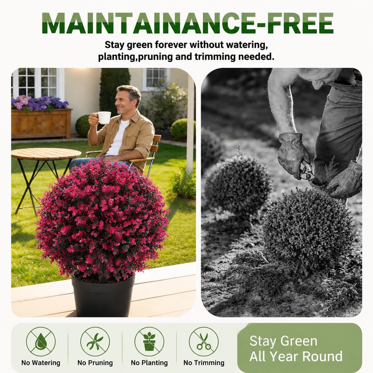 Artificial Cedar Eucalyptus Ball Trees 25″ Set of 2, UV Resistant Faux Boxwood
