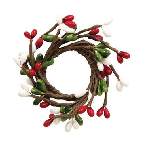 Set of 2 – RED GREEN WHITE Pip Berry Candle rings 1″ opening – Christmas Holiday