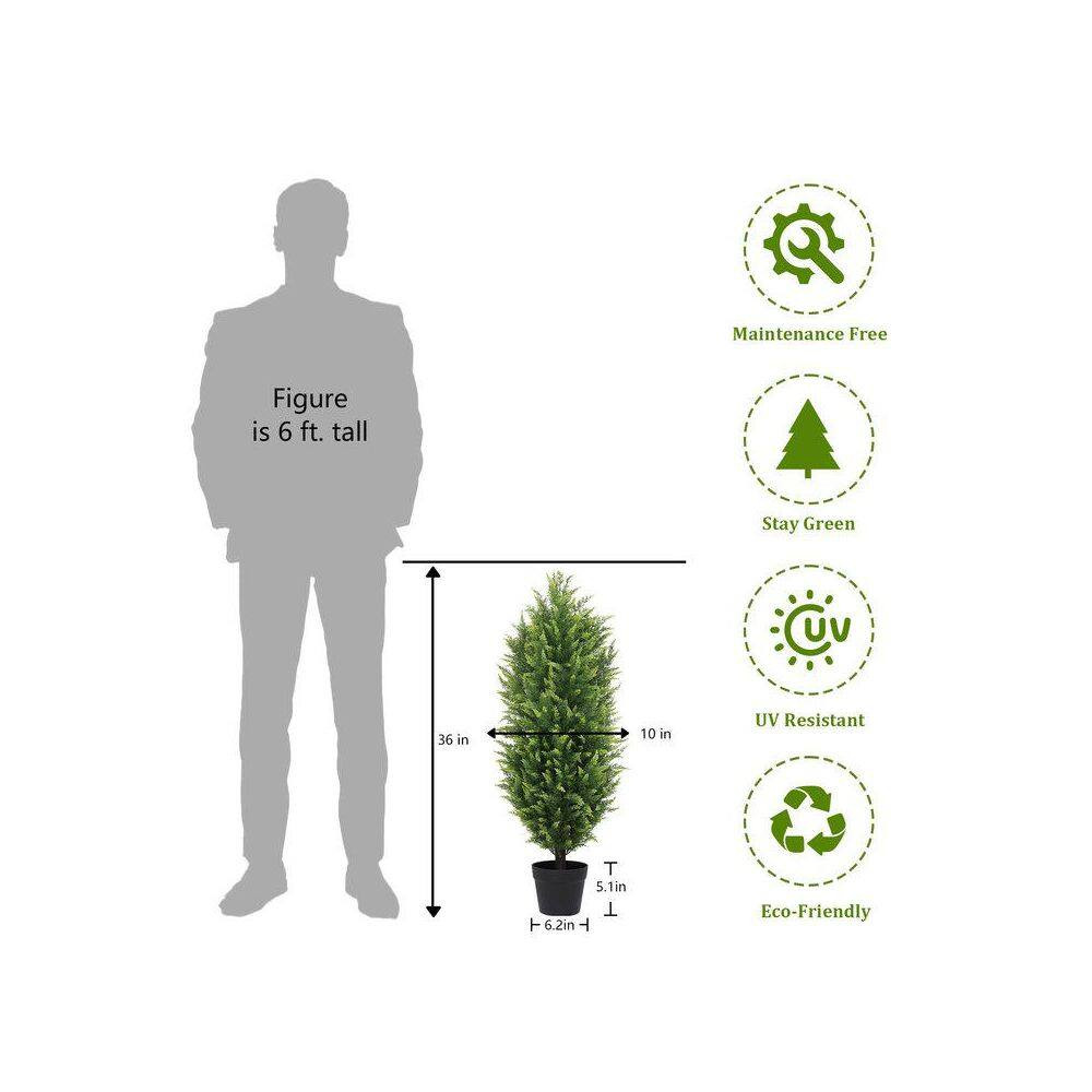 3 Ft. Artificial Cedar Topiary Trees for Outdoor Front Porch Decor in Pot 2-Pack