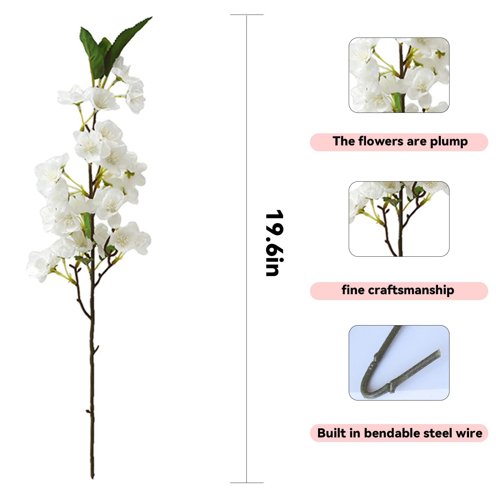 6Pcs Artificial Cherry Blossom Branches for Spring Summer Indoor Decoration,F…