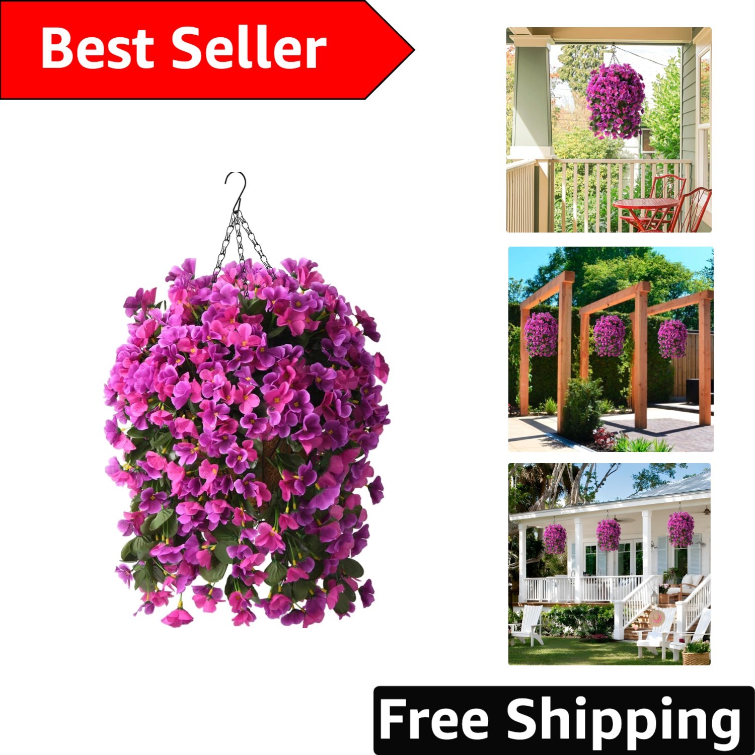 Elegant Fake Hanging Flower Basket | UV Resistant Silk Begonias for All Seasons