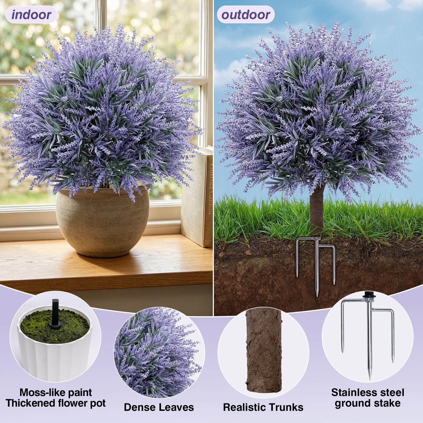 LuceAlberi 25.6″ Artificial Lavender Topiary Ball with Pots, Rust-Proof Coate…