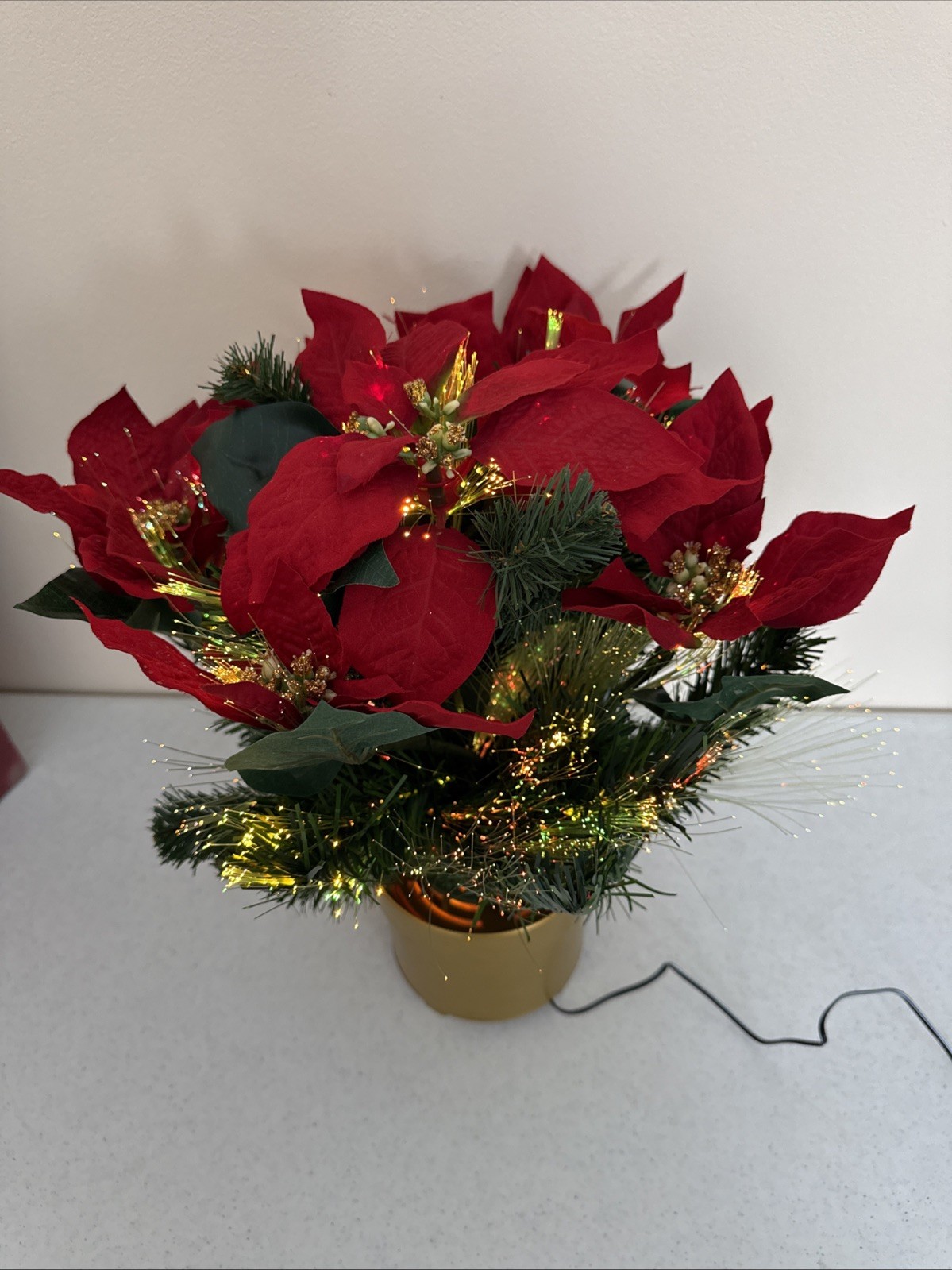 16” Fiber Optic Color Changing Poinsettia Flower Arrangement by Holiday Time