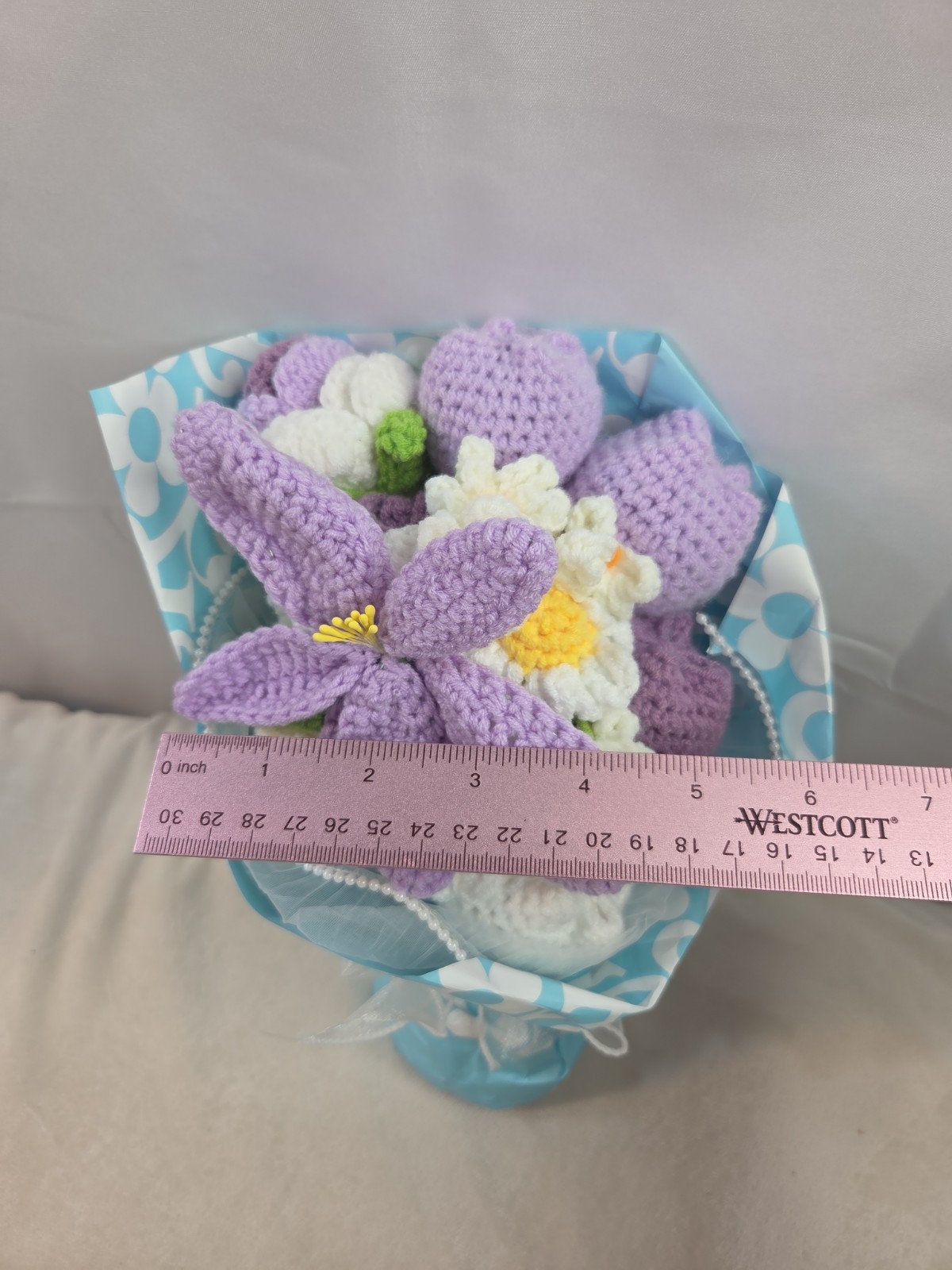 Crochet Flower Bouquet Purple Handmade Knitted Flowers Rose Tulips Bunch Bundle