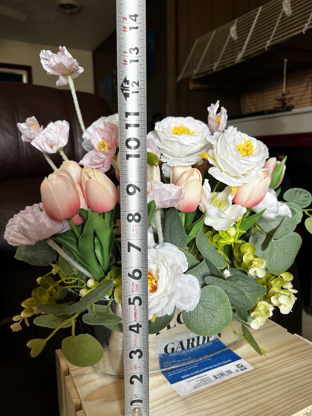 Cottagecore Silk Flower Centerpiece – Pink Tulips & White Peonies Oval Metal Tin