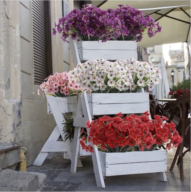 10 Bundles Outdoor Artificial Flowers UV Resistant Plastic Plant Silk Flower new