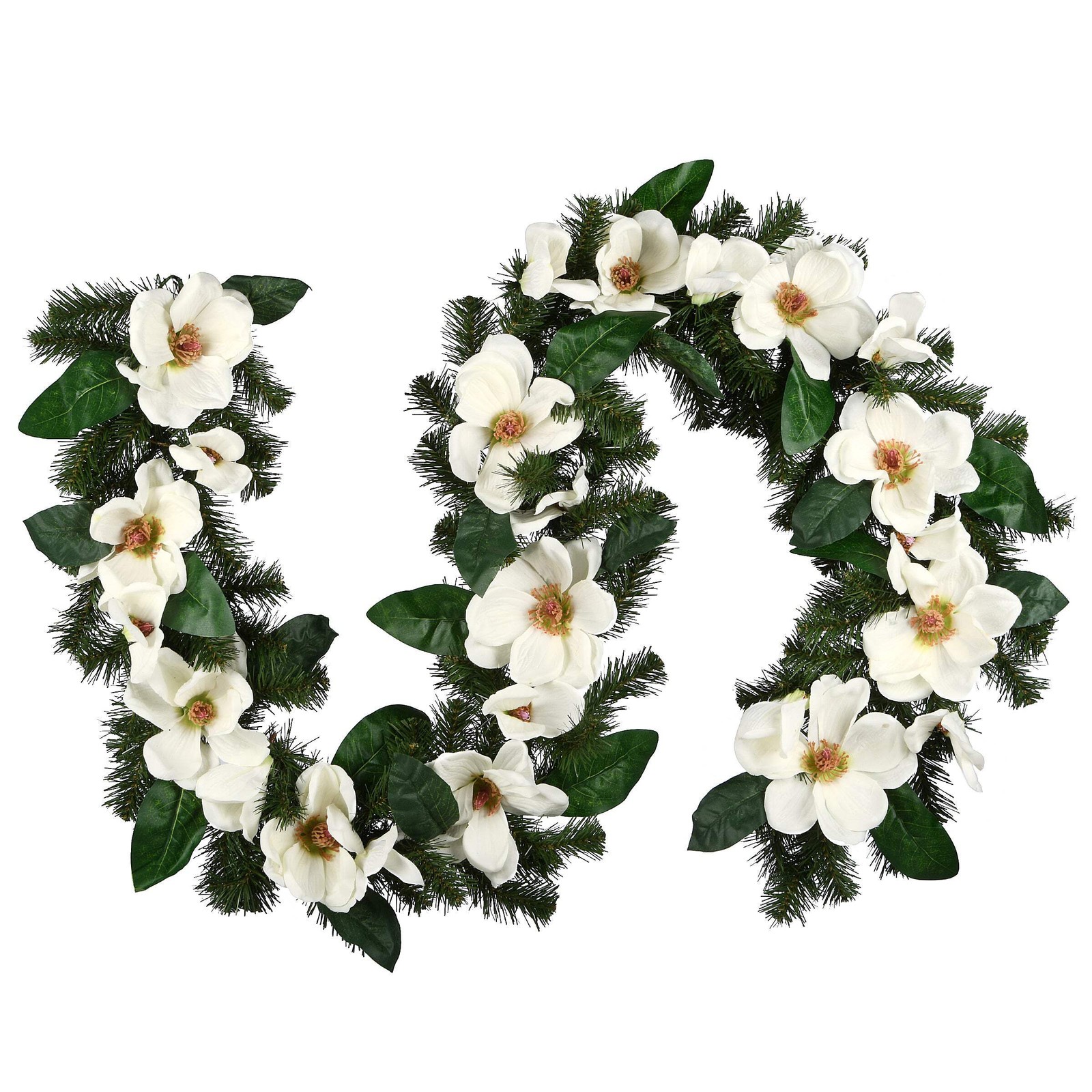 6 ft. Spring Garland with North Valley Spruce Magnolia Flower Blooms