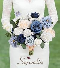 Serwalin Artificial Flowers, Dusty Blue Fake Flowers, Silk Foam Wedding Flowe…