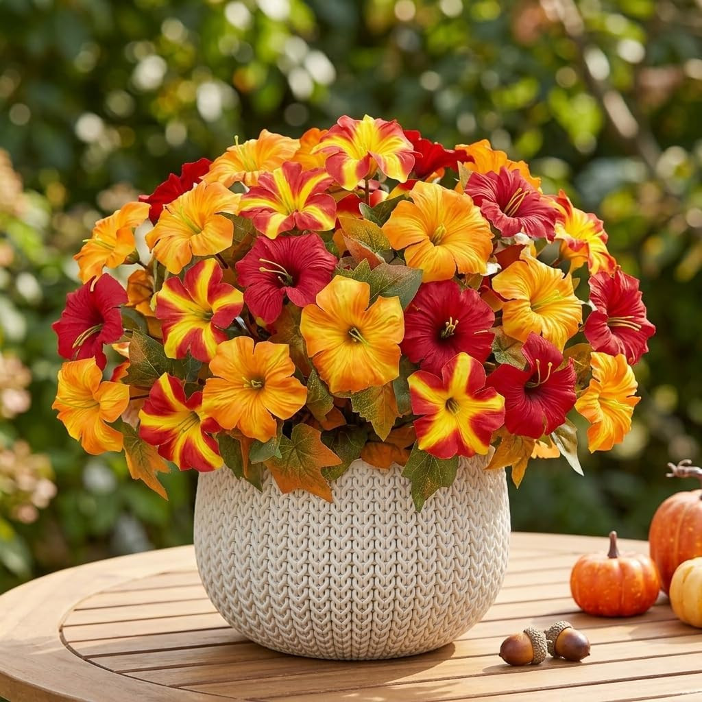 6Pcs UV Resistant Faux Petunia Flowers for Outdoor Autumn Garden Decor