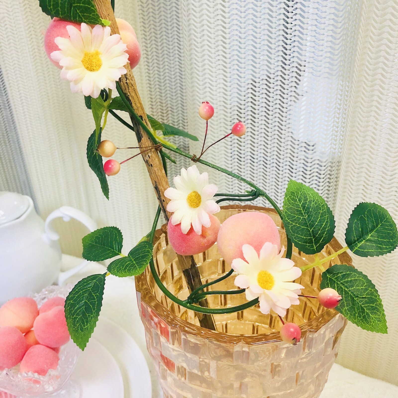 Artificial Peach Flowers Plant Vine Garland for Wedding Birthday Home Decor