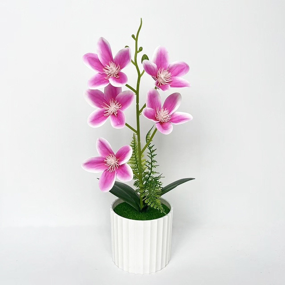 Vertical Pot Magnolia Flower Decoration with Realistic Petals and Green Leaves
