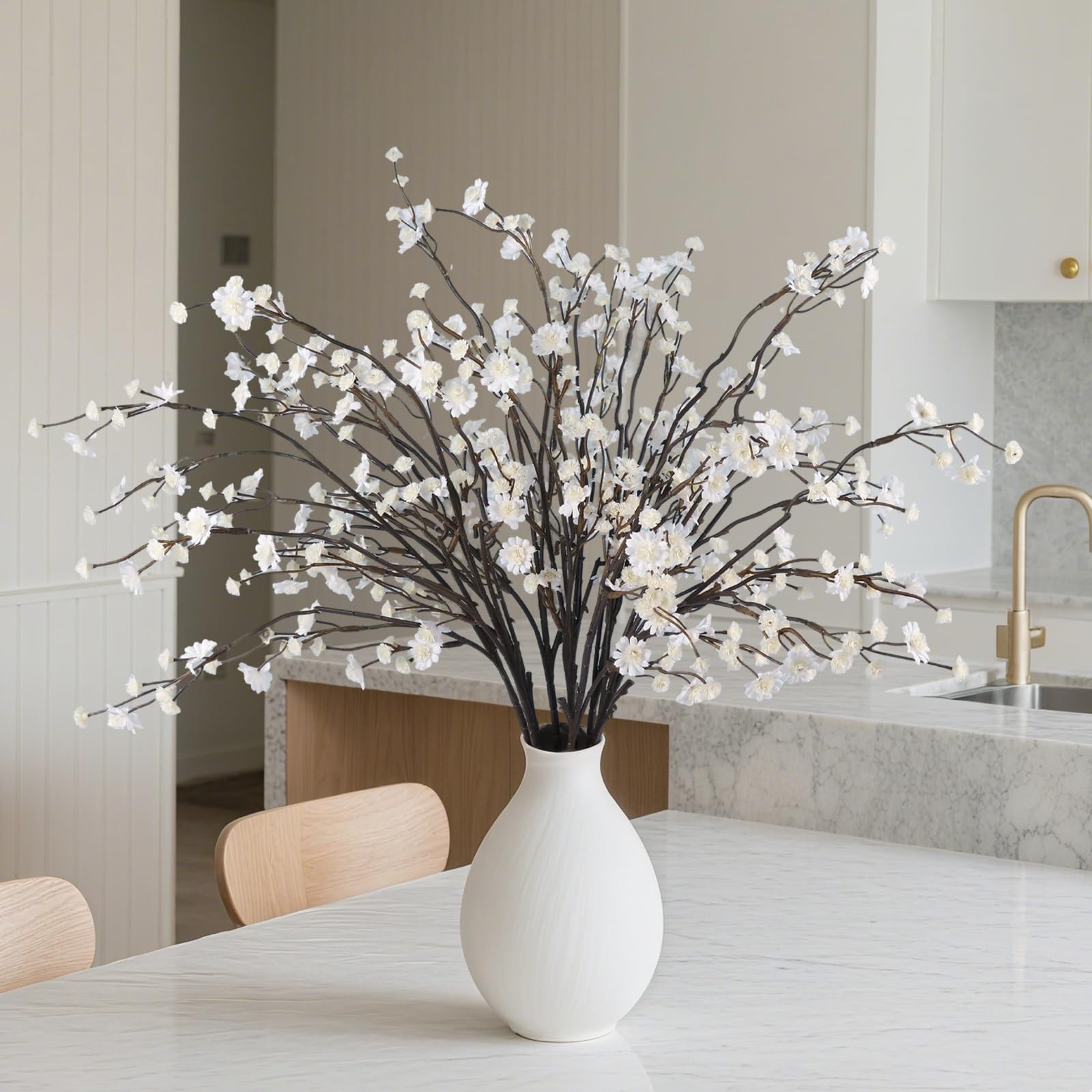 Artificial Baby Breath Flowers, 10 Long Stem White Faux Branches for Tall Vas…