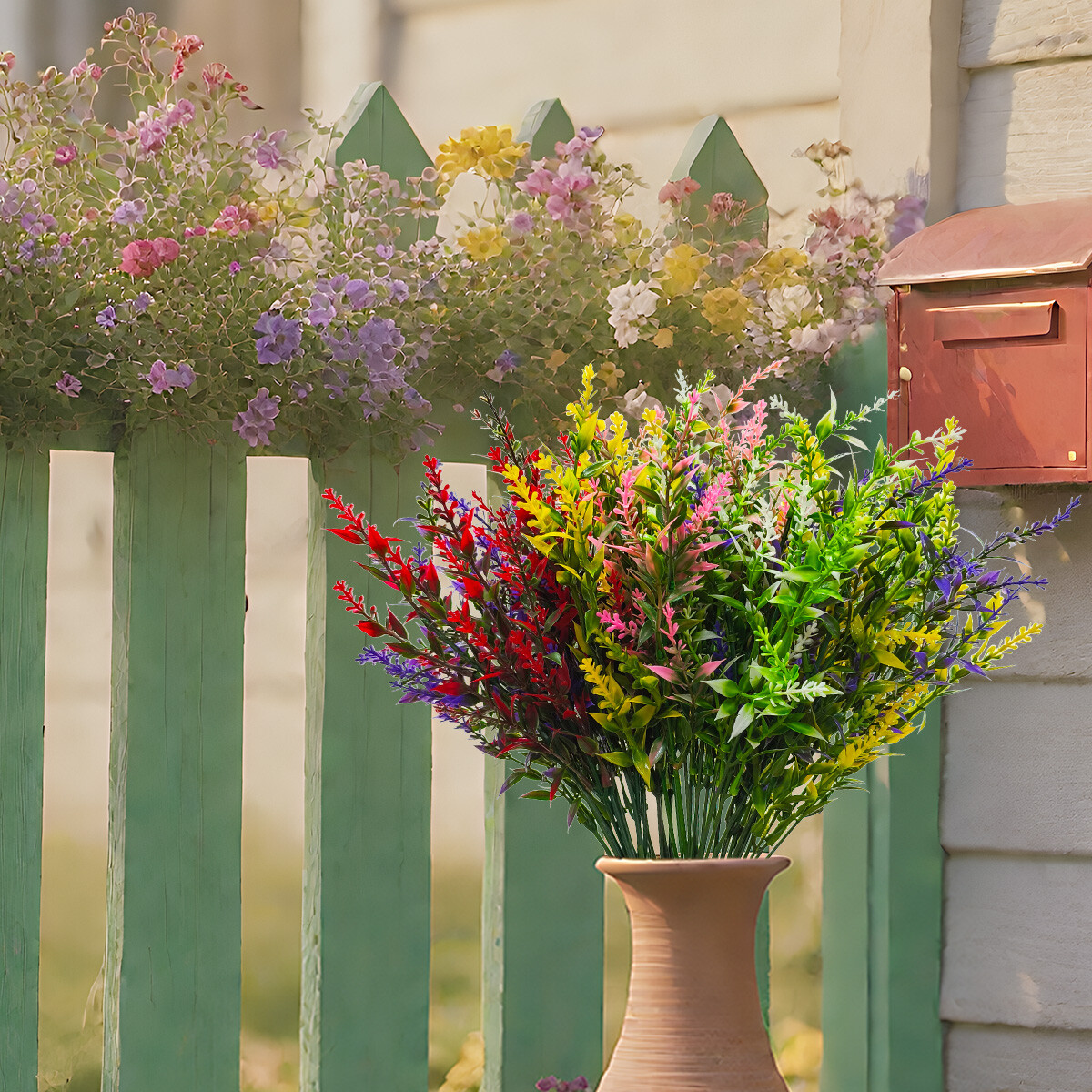 8 Bundles Artificial Flowers Fake Plants Outdoor UV Resistant Plastic Flowers US