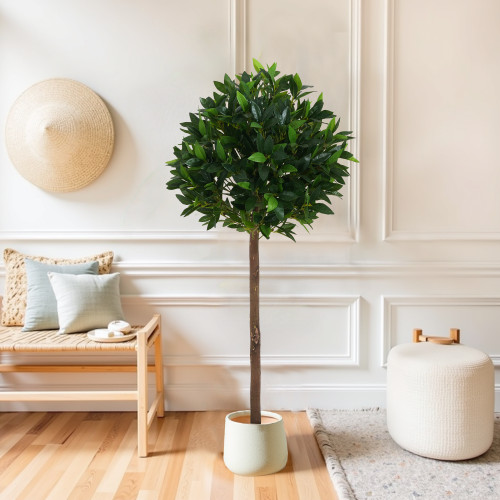 Set of 2 Artificial Plants Bamboo Topiary Bay Green Trees w/ Black Plastic Pot