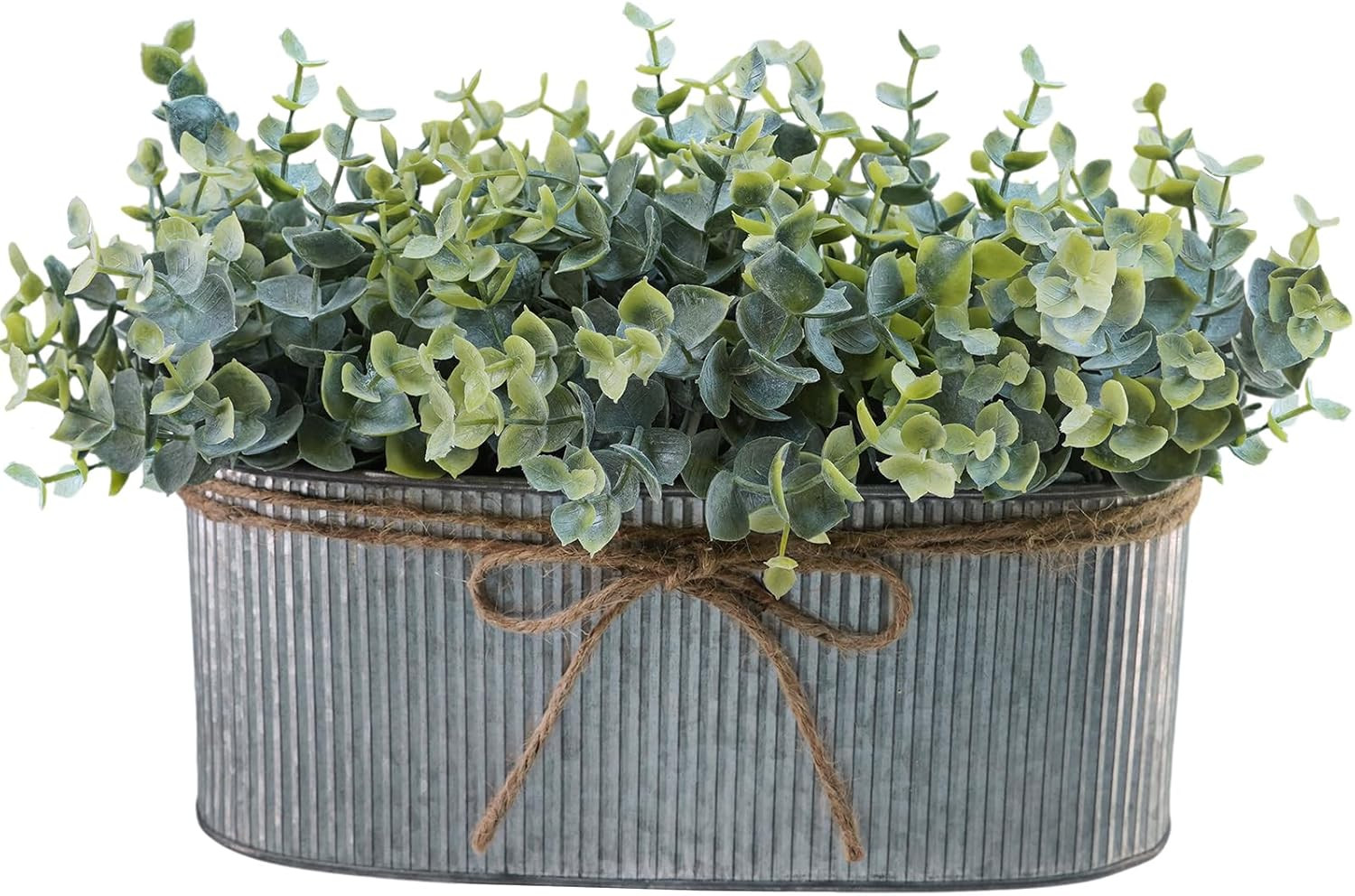 Winlyn Artificial Eucalyptus Arrangement in Rustic Oval Galvanized Metal Planter