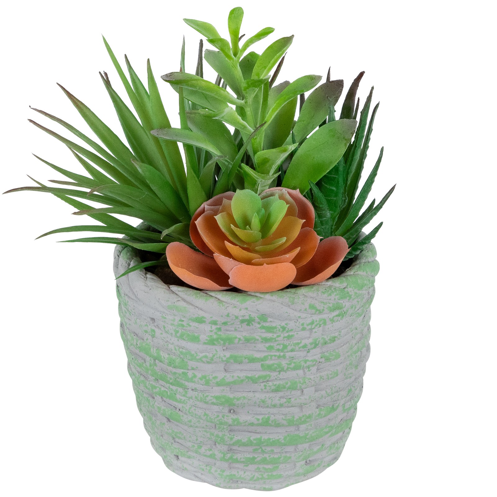 8.5″ Artificial Mixed Succulent Plant Arrangement Brown Green Basket Weave Pot