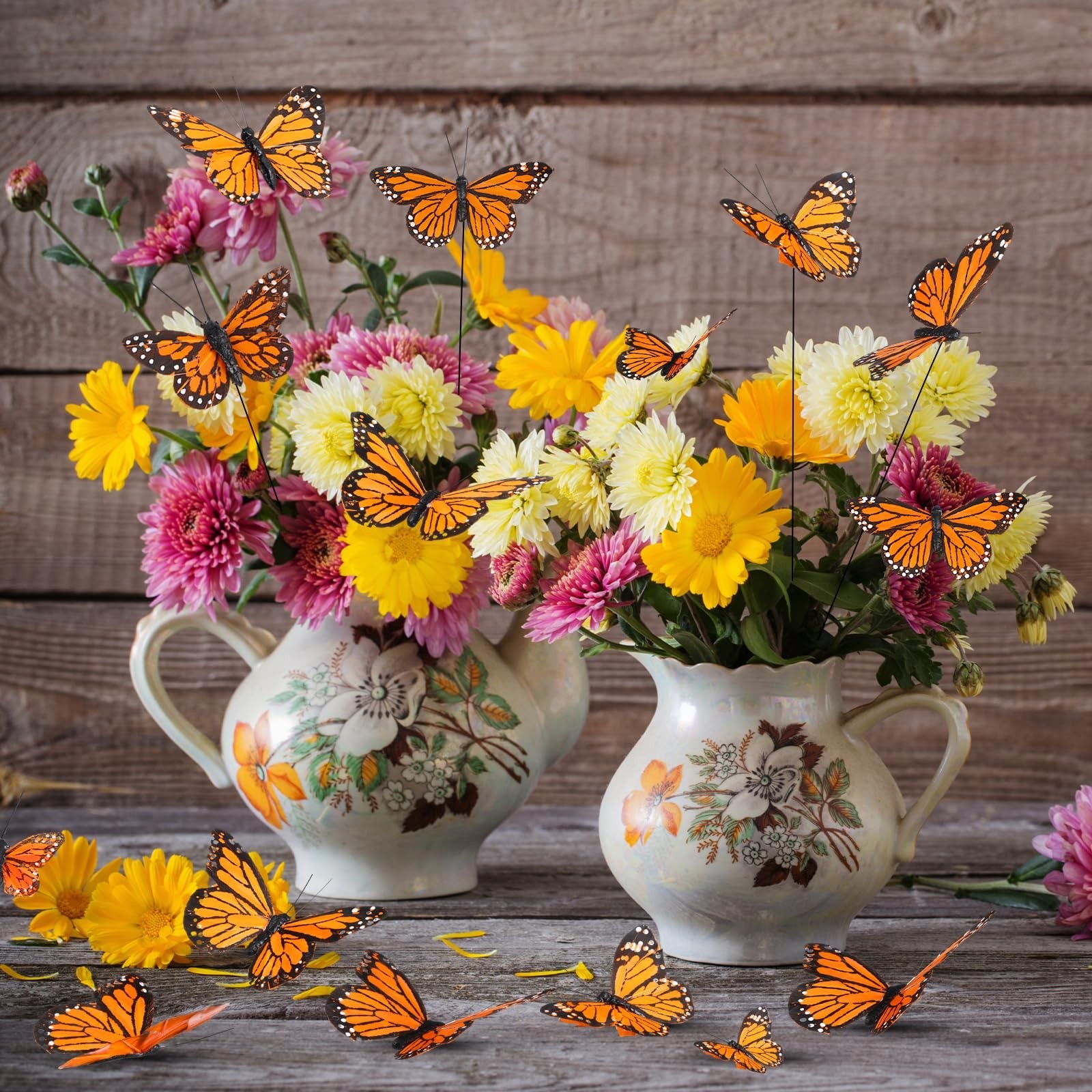 72 Pcs Monarch Butterfly Decorations – Artificial Feather Picks for Spring Party