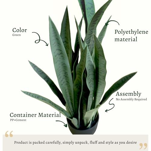 3FT Artificial Snake Plant, Fake Sansevieria Indoor Outdoor, 28 Thick PE 1 PC