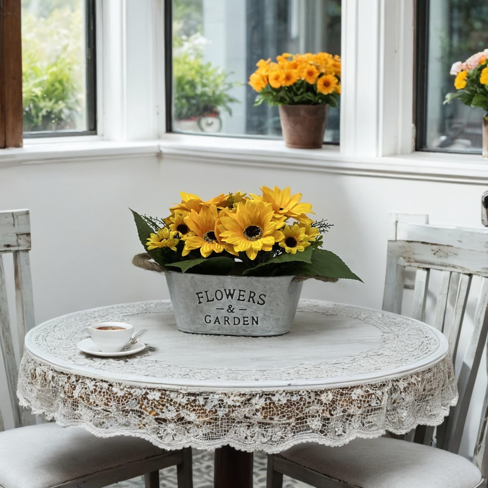 Artificial Flowers in Pot 8″ Tall Faux Silk Sunflowers with Metal Planter, Fa…