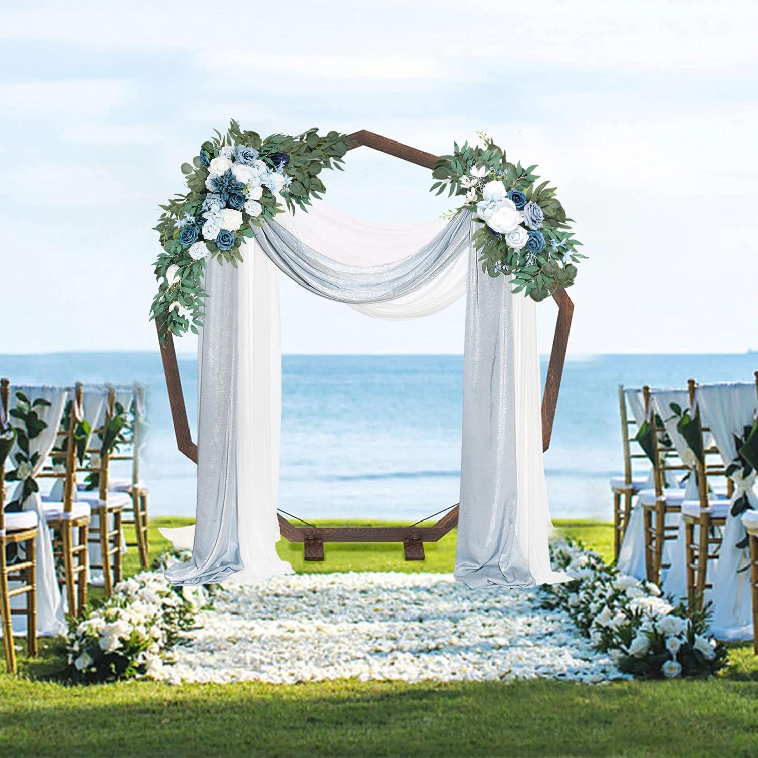 Wedding Arch Flowers Kit (Pack of 4), 2pcs Artificial Dusty Blue Flower Arran…